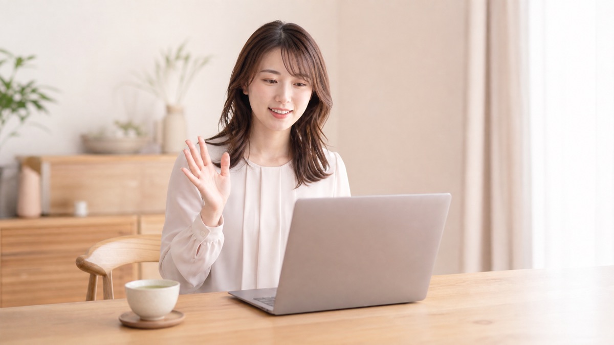 自宅からオンラインで作戦会議に参加する女性（イメージ）